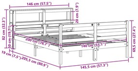 ΠΛΑΙΣΙΟ ΚΡΕΒΑΤΙΟΥ ΜΕ ΚΕΦΑΛΑΡΙ 140X200 ΕΚ. ΑΠΟ ΜΑΣΙΦ ΞΥΛΟ ΠΕΥΚΟΥ 3305943