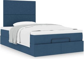 vidaXL Οθωμανικό κρεβάτι με στρώμα μπλε 120x190 cm ύφασμα