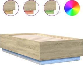 vidaXL Πλαίσιο Κρεβατιού με LED Sonoma Δρυς 75x190 εκ. Επεξεργ. Ξύλο