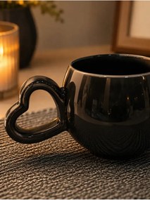 Ειδική κεραμική κούπα με καρδιά λαβή χειροποίητη Μαύρο 7.5x7.5 cm