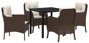 vidaXL Σέτ φαγητού για κήπο με μαξιλάρι 5 pcs Καφέ Πολυ ράταν