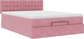vidaXL Οθωμανικό κρεβάτι με στρώμα ροζ 140x190cm Βελούδο