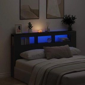 vidaXL LED κεφαλάρι με ράφι Μαύρη Οξυά 180 x 18,5 x 103,5 cm