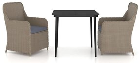 vidaXL Σετ Τραπεζαρίας Κήπου 3 Τεμαχίων Καφέ με Μαξιλάρια