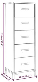 Συρταριέρα Μαύρη 42 x 35 x 110 εκ. από Μασίφ Ξύλο Πεύκου - Μαύρο
