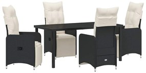 vidaXL Σέτ φαγητού για κήπο με μαξιλάρι 5 pcs Μαύρο Πολυ ράταν