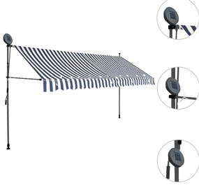 vidaXL Τέντα Συρόμενη Χειροκίνητη με LED Μπλε / Λευκό 350 εκ.