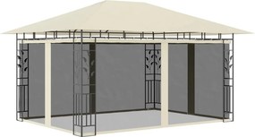 vidaXL Κιόσκι με Σήτα και Φωτάκια LED Κρεμ 4 x 3 x 2,73 μ.