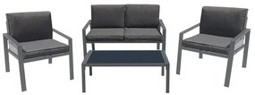 RIVIAN Set Σαλόνι Κήπου 4τεμ, Μέταλλο Βαφή Ανθρακί, Μαξιλάρια Γκρι  90x50x35/120x79x73/65x79x73 cm [-Ανθρακί-] [-Μέταλλο-, -Ύφασμα-] Ε6846
