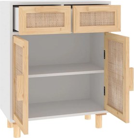 vidaXL Ντουλάπι Λευκό 60 x 30 x 75 εκ. Μασίφ Πεύκο &amp; Φυσικό Ρατάν