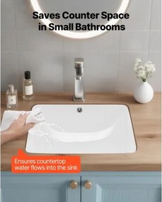 VEVOR Undermount Bathroom Sink, 515 x 385 mm Rectangular White Ceramic Vessel Sink with Overflow Hole, Under Counter Drop in Modern Lavatory Vanity Bath Wash Bowl Basin, Rectangle for Small Space