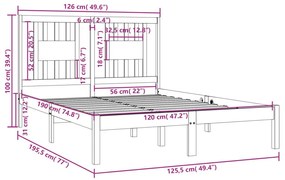 Πλαίσιο Κρεβατιού 120 x 190 εκ. από Μασίφ Ξύλο Small Double - Καφέ