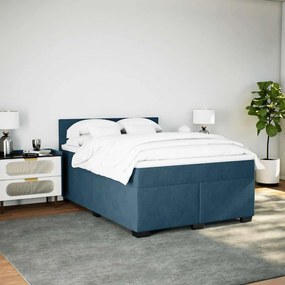 vidaXL Κρεβάτι Boxspring με Στρώμα Μπλε 140x200 εκ. Βελούδινο