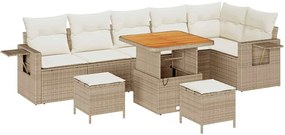 vidaXL Σετ Καναπέ Κήπου Ρυθμιζόμενο ύψος 9 pcs Μπεζ συνθετικό ρατάν