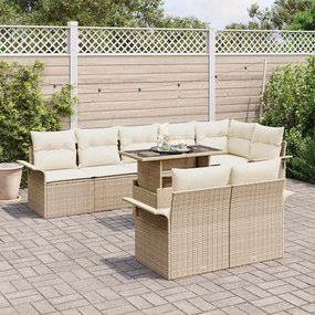 vidaXL Σετ Καναπέ Κήπου με μαξιλάρι 9 pcs Μπεζ Πολυ ράταν