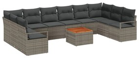vidaXL Σετ Καναπέ Κήπου με μαξιλάρι 11 pcs Γκρι Πολυ ράταν