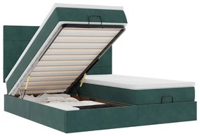 vidaXL Οθωμανικό κρεβάτι με στρώματα &amp; LEDs Σκούρο πράσινο Βελούδο