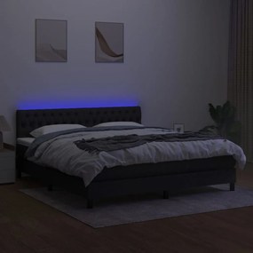 Κρεβάτι Boxspring με Στρώμα &amp; LED Μαύρο 180x200 εκ. Υφασμάτινο - Μαύρο