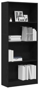 vidaXL Μαύρη Δρύινη Βιβλιοθήκη - 60 x 24 x 143 εκ - Κατασκευασμένη από Επεξεργασμένο Ξύλο