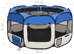 Πάρκο Σκύλου Πτυσσόμενο Μπλε 125x125x61 εκ. με Σάκο Μεταφοράς - Μπλε