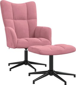 vidaXL Πολυθρόνα Relax Ροζ Βελούδινη με Σκαμπό