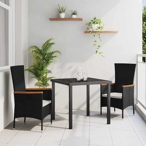 vidaXL Σέτ φαγητού για κήπο με μαξιλάρι 3 pcs Μαύρο Πολυ ράταν