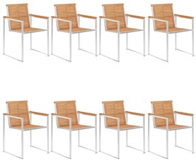 vidaXL Καρέκλες Κήπου 8 τεμάχια από Μασίφ Ξύλο Teak με Μαξιλάρια