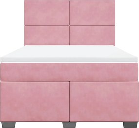 vidaXL Κρεβάτι Boxspring με Στρώμα Ροζ 160x200 εκ. Βελούδινο