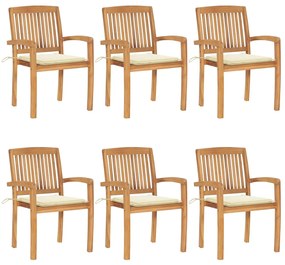 vidaXL Καρέκλες Κήπου Στοιβαζόμενες 6 τεμ. Μασίφ Ξύλο Teak & Μαξιλάρια