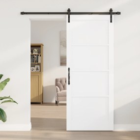 vidaXL Συρόμενη Πόρτα με Σετ Εξαρτημάτων Λευκή 86x211 εκ. Συμπαγές Ξύλο Πεύκο