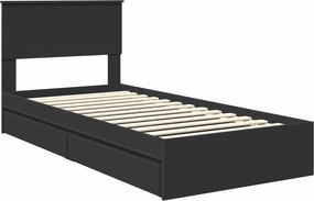 vidaXL Κρεβάτι Αποθήκης Μαύρο 90 x 190 cm Επεξεργασμένο Ξύλο