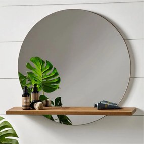 Stewehome Στρογγυλός Καθρέφτης με Ξύλινο Ράφι 65x70x12 cm