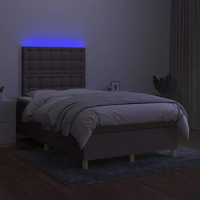 vidaXL Κρεβάτι Boxspring με Στρώμα & LED Taupe 120x190 εκ. Υφασμάτινο