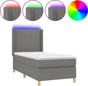 vidaXL Κρεβάτι Boxspring με Στρώμα &amp; LED Σκ.Γκρι 80x200 εκ. Υφασμάτινο