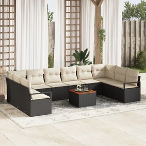 vidaXL Σετ Καναπέ Κήπου 11 pcs Μαύρος, λευκός Μεγάλο Πλέξη και Ύφασμα