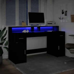 vidaXL Γραφείο με LED Μαύρο 160x55x91 εκ. από Επεξεργασμένο Ξύλο