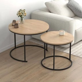 Τραπεζάκι σαλονιού σετ 2τεμ Hilal sapphire oak Ø66x49εκ