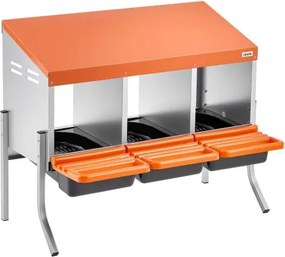 VEVOR Chicken Nesting Boxes, 3 Compartments, with Support Legs, Easy Egg Collection, Galvanized Steel and High-Strength Plastic, Roll Away Nesting Boxes for Chickens and Hens Laying Eggs, Orange