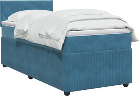 vidaXL Κρεβάτι box spring με στρώμα Μπλε 90 x 200 cm Βελούδο