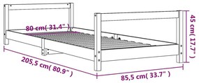 Πλαίσιο Παιδικού Κρεβατιού Λευκό 80 x 200 εκ. Μασίφ Ξύλο Πεύκου - Λευκό