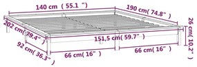 Πλαίσιο Κρεβατιού με LED Μελί 140 x 190 εκ. από Μασίφ Ξύλο - Καφέ