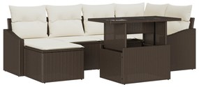 vidaXL Σετ Καναπέ Κήπου 7 Τεμαχίων με Μαξιλάρια Καφέ Ρατάν