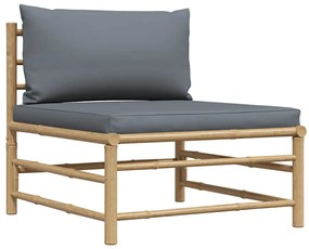vidaXL Καναπές Κήπου Μεσαίος από Μπαμπού με Σκούρα Γκρι Μαξιλάρια