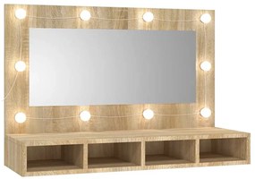vidaXL Έπιπλο Καθρέπτη με LED Sonoma Δρυς 90x31,5x62 εκ.