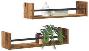 vidaXL Ράφια τοίχου 2 τμχ Ξύλο παλιό 60x16x14 εκ. Μηχανικής ξύλου