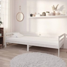 Καναπές Κρεβάτι με Στρώμα Λευκό 90 x 200 εκ. Μασίφ Ξύλο Πεύκου