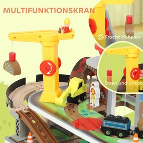 Ξύλινο Σετ Σιδηροδρόμων, 79 Τεμάχια, 4 Επιπέδων, Ασανσέρ, Γερανός, Επεκτάσιμο, Πολύχρωμο