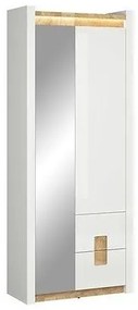 Ντουλάπα Boston BH113, Westminster δρυς, Γυαλιστερό λευκό, 201.5x82x37cm, Πόρτες ντουλάπας: Με μεντεσέδες