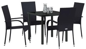 vidaXL Σέτ φαγητού για κήπο 5 pcs Μαύρο Πολυ ράταν
