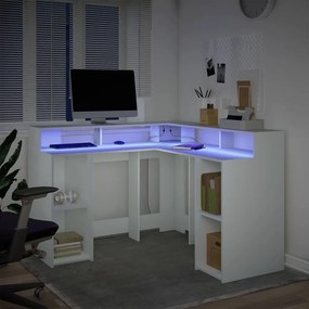 vidaXL Γραφείο με LED Λευκό 130x130x91 εκ. από Επεξεργασμένο Ξύλο